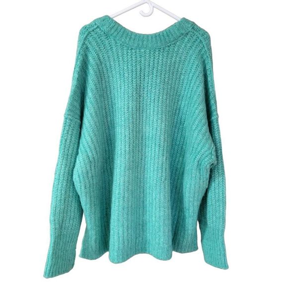 Free People Blue Bell Scoop Neck Oversized Slouchy Electric Teal Sweater NWT - Picture 11 of 15